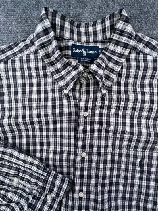 Polo Ralph Lauren Other - Ralph Lauren Mens Big Shirt 100% Cotton White Blue Plaid Button Up Shirt XL